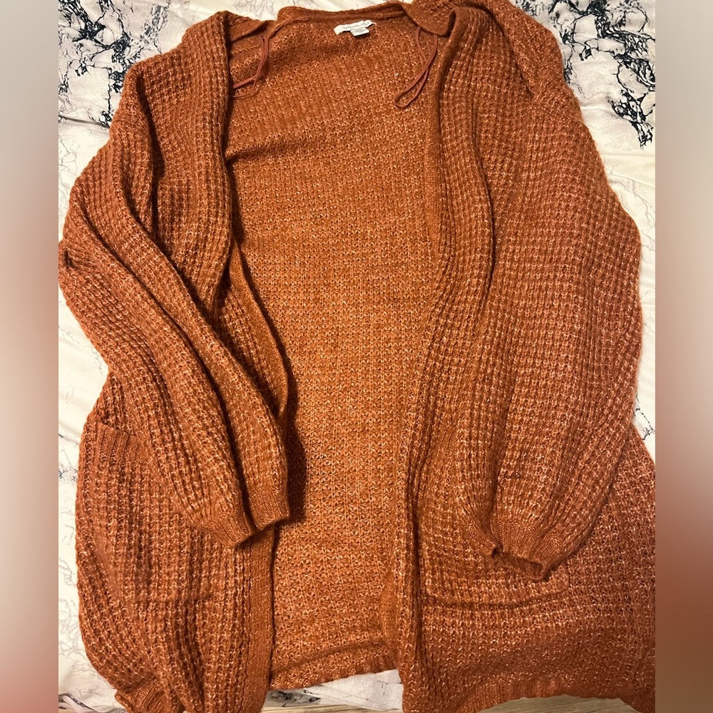 American Eagle Waffle Knit Cardigan - Rust Brown - Medium